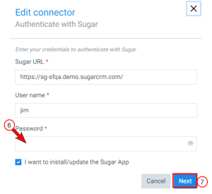 Edit connector Authenticate with Sugar 